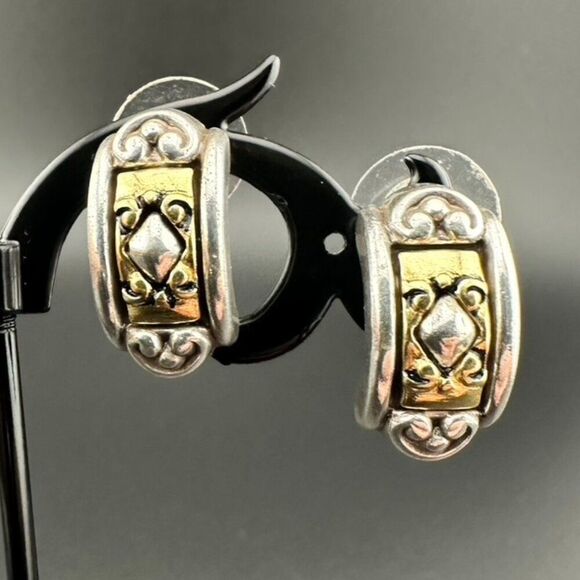 Brighton "INTRIGUE HEART" Gold & Silver Plated Posts with Scrollwork detail - Picture 1 of 3